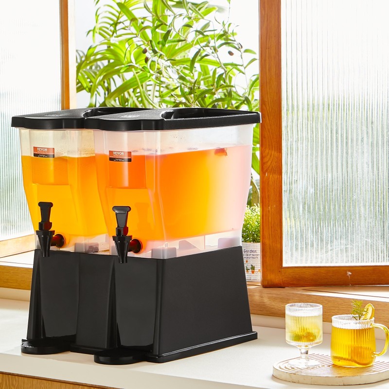 PP-muovinen juoma-annostelija kahdella 11 l säiliöllä kapealla jalustalla ravintoloihin ja juhliin