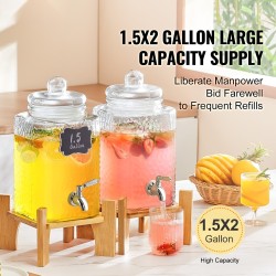 Lasinen juoma-annostelija 5,5 l paksu lasi irrotettava puujalusta ruostumaton hana