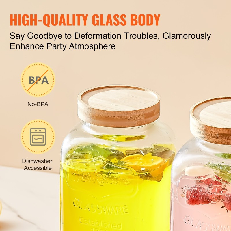 Lasinen juoma-annostelija 3,8 l ruostumaton teräshana puinen jalusta lasikansi