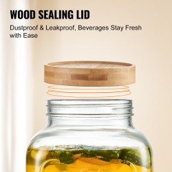 Lasinen juoma-annostelija 3,8 l ruostumaton teräshana puinen jalusta lasikansi