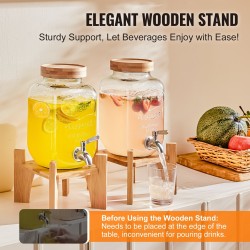 Lasinen juoma-annostelija 3,8 l ruostumaton teräshana puinen jalusta lasikansi