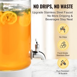 Lasinen juoma-annostelija 3,8 l ruostumaton teräshana irrotettava puinen jalusta