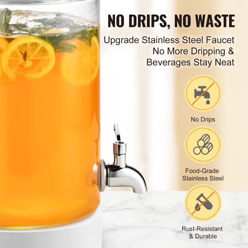 Lasinen juoma-annostelija 3,8 l ruostumaton teräshana irrotettava puinen jalusta