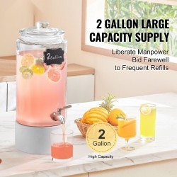 Lasinen juoma-annostelija 7,5 l ruostumaton teräshana puujalustalla lasikannella juhliin