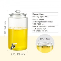 Lasinen juoma-annostelija 7,5 l ruostumaton teräshana puujalustalla lasikannella juhliin