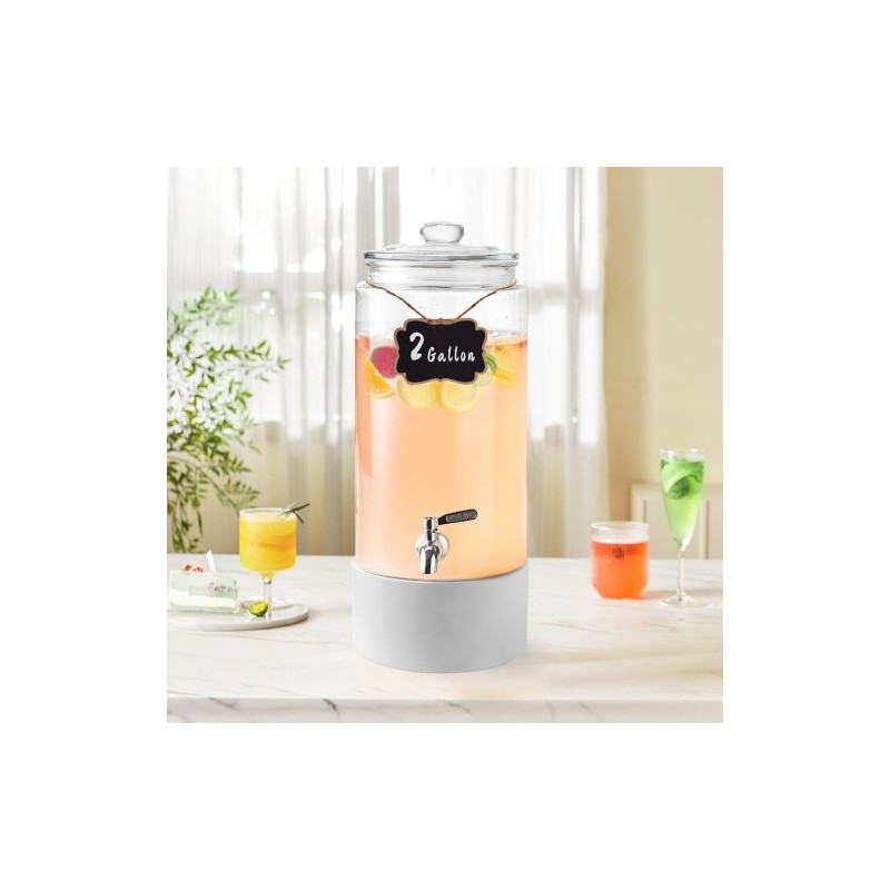 Lasinen juoma-annostelija 7,5 l ruostumaton teräshana puujalustalla lasikannella juhliin