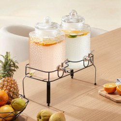 Kaksisylinterinen lasinen juomatispensori 11 L ruostumattomalla hanalla metallitelineellä