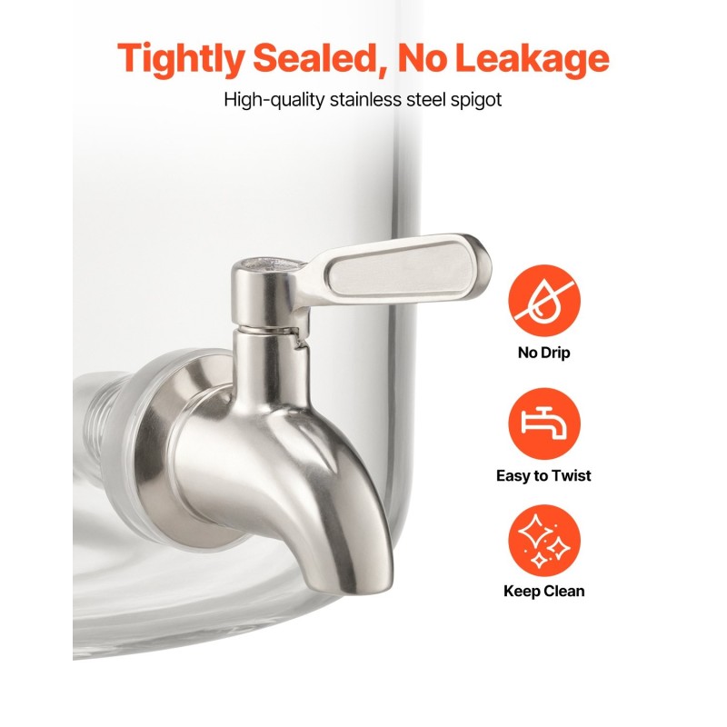 Juoma-annostelija 13 l borosilikaattilasinen puujalustalla ruostumaton teräshana juhliin