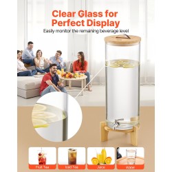 Juoma-annostelija 13 l borosilikaattilasinen puujalustalla ruostumaton teräshana juhliin