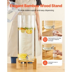 Juoma-annostelija 13 l borosilikaattilasinen puujalustalla ruostumaton teräshana juhliin