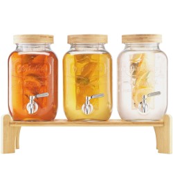 Lasinen kolmisylinterinen juoma-annostelija 11,4 l puinen teline ruostumaton hana