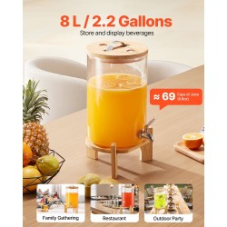 Lasinen juoma-annostelija 8 l borosilikaattilasi ruostumaton hana puinen jalusta