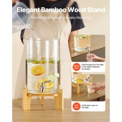 Lasinen juoma-annostelija 8 l borosilikaattilasi ruostumaton hana puinen jalusta