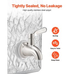 Lasinen elintarvikekelpoinen juoma-annostelija 10 L metallitelineellä ja ruostumattomasta teräksestä valmistetulla hanalla