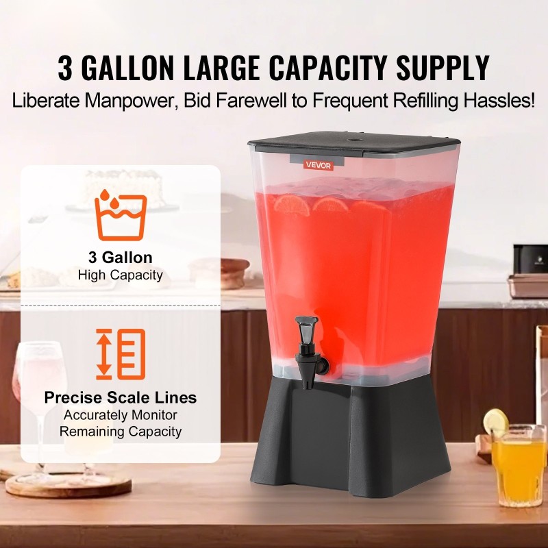 Juoma-annostelija 19 l elintarvikekelpoinen PP-muovi tippumaton hana läpinäkyvä säiliö musta