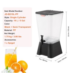Juoma-annostelija 19 l elintarvikekelpoinen PP-muovi tippumaton hana läpinäkyvä säiliö musta