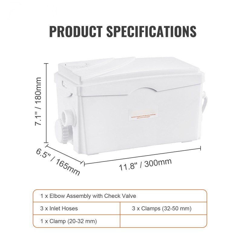 Silppuri-jätevesipumppu 350 W 6000 l/h 7 m nostokorkeus 3 sisääntuloa antibakteerinen säiliö