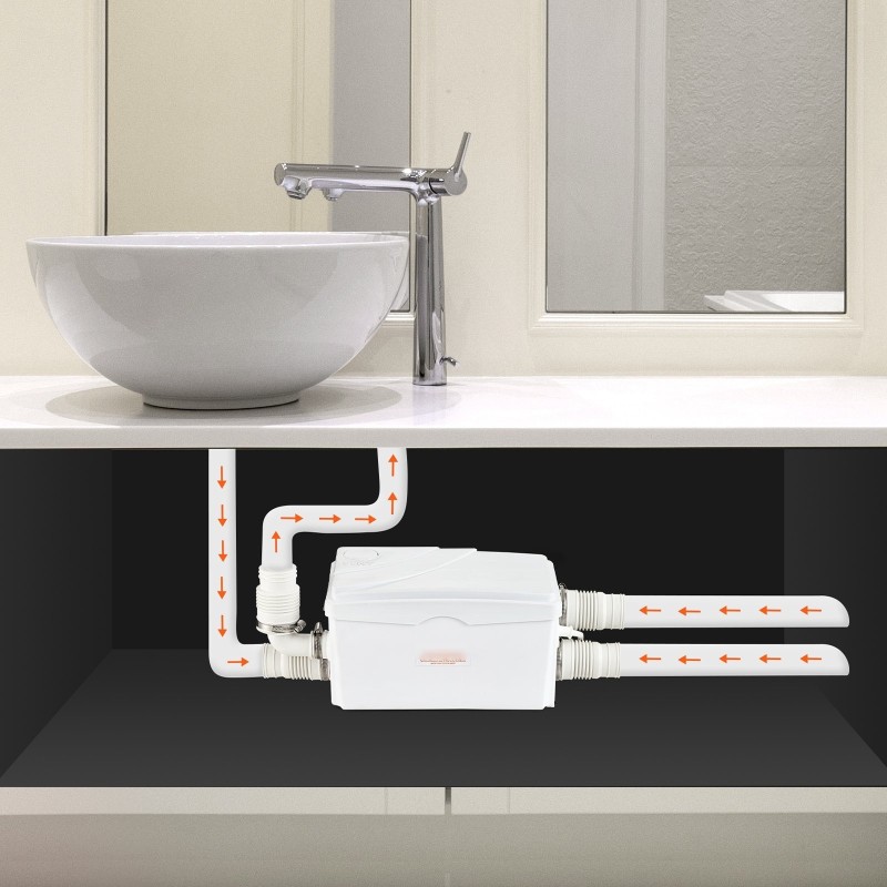 Silppuri-jätevesipumppu 350 W 6000 l/h 7 m nostokorkeus 3 sisääntuloa antibakteerinen säiliö