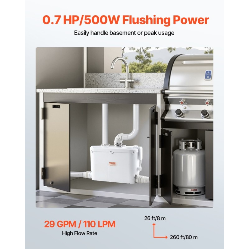 Silppuava jätevesipumppu 500 W 110 l/min 8 m nostokorkeus 4 tuloliitäntää