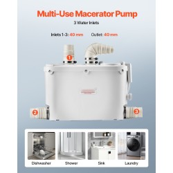 Silppuava jätevesipumppu 500 W 110 l/min 8 m nostokorkeus 4 tuloliitäntää