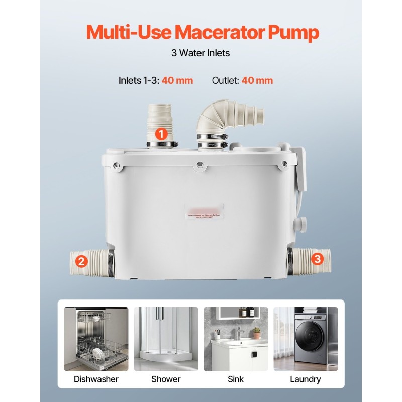 Silppuava jätevesipumppu 500 W 110 l/min 8 m nostokorkeus 4 tuloliitäntää