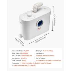 Murskaava jätevesipumppu 900 wattia 4 tuloaukkoa 180 litraa minuutissa 12 metrin nostokorkeus