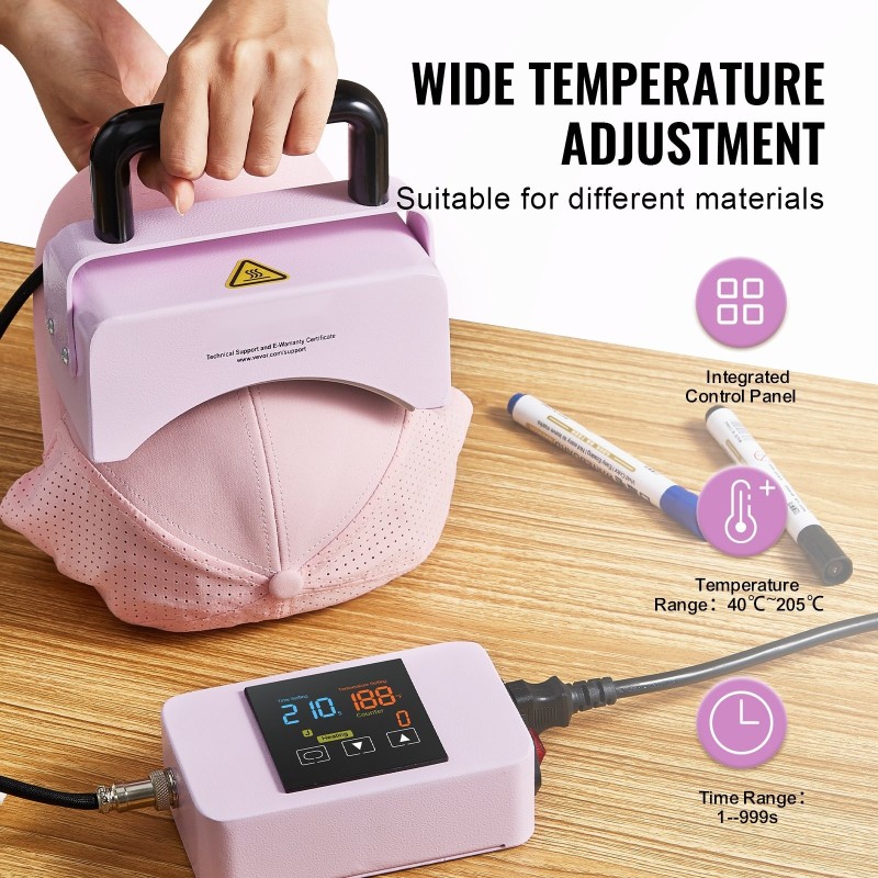 Hattupuristin kaarevalla keraamisella lämmityslevyllä 150 x 80 mm digitaalinen ohjauspaneeli silikonialustalla