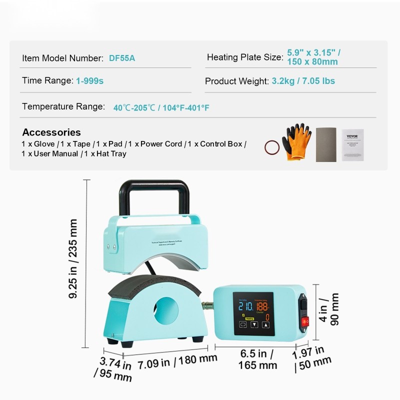 Lippalakkipainokone keramiikkapinnoitetulla lämmityslevyllä 150 x 80 mm silikonialustalla digitaalisella ohjauspaneelilla