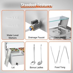Lämpöhaude ammattikäyttöön ruostumaton teräs 8 pannua lasikansi 30–85 °C