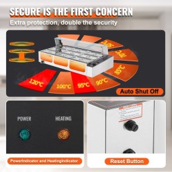 Ruokalämmitin 9 ruoka-astiaa ruostumattomasta teräksestä lasikansella säädettävä 30–85 °C 1500 wattia