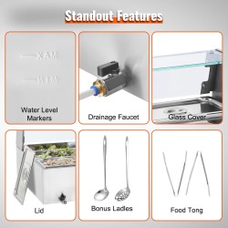 Ruokalämmitin 9 ruoka-astiaa ruostumattomasta teräksestä lasikansella säädettävä 30–85 °C 1500 wattia