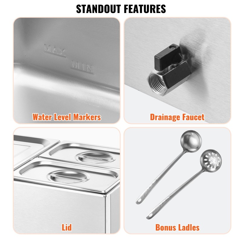 Lämpöhaude 3 astiaa ruostumatonta terästä 16 litraa 1200 wattia 30–85°C noutopöytiin