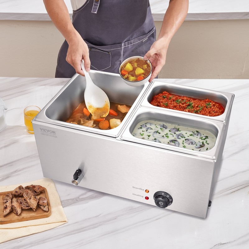 Lämpöhaude 3 astiaa ruostumatonta terästä 16 litraa 1200 wattia 30–85°C noutopöytiin