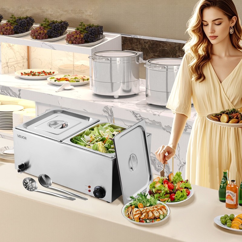 Sähköinen ruoanlämmitin kahden astian vesiallas 17 L ruostumaton teräs