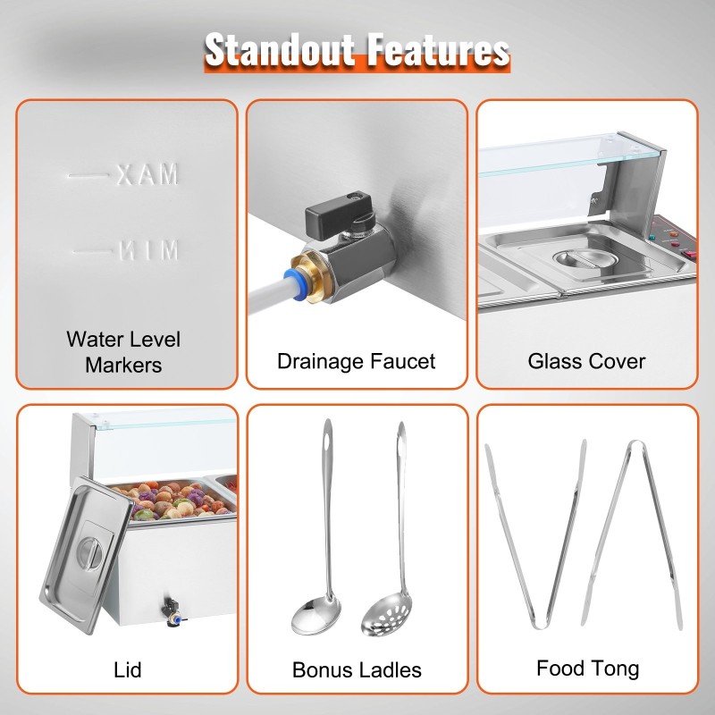 Sähköinen ruostumaton teräs lämpöhaude neljällä 8QT ruoka-astialla buffetille ja cateringiin