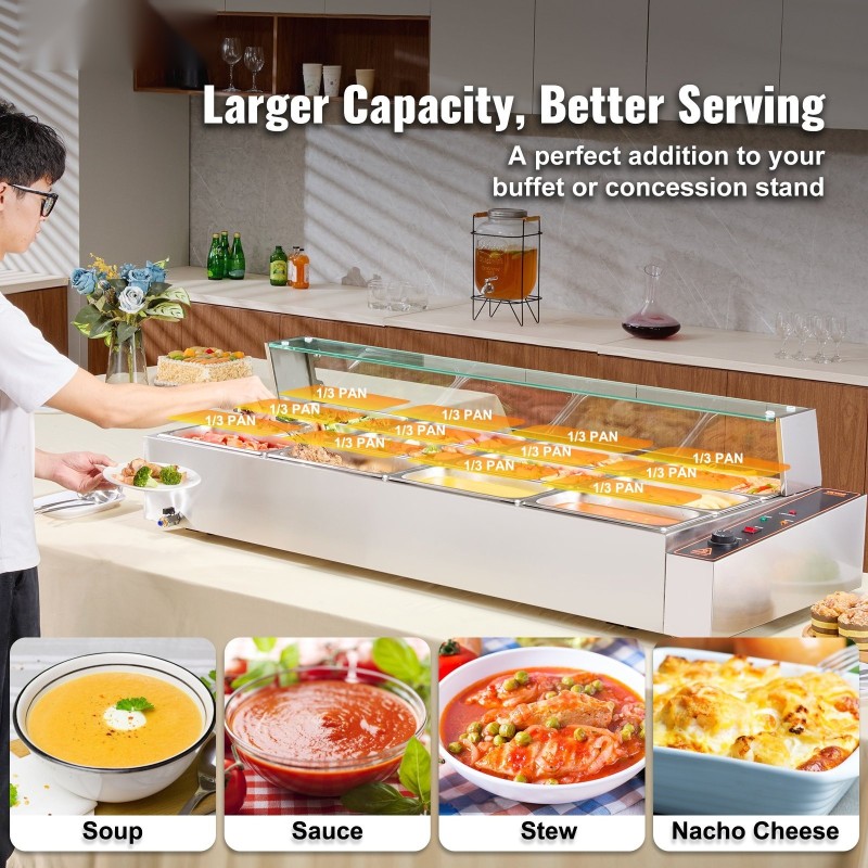 Sähköinen ruoankuumennin kaksitoista astiaa ruostumatonta terästä lasikannella säädettävällä lämpötilalla