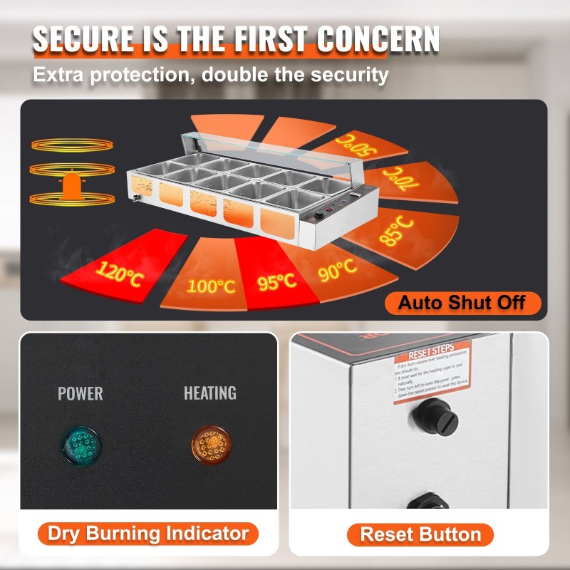Sähköinen ruoankuumennin kaksitoista astiaa ruostumatonta terästä lasikannella säädettävällä lämpötilalla