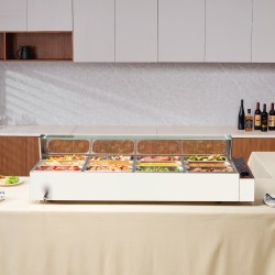 Sähköinen ruoankuumennin kaksitoista astiaa ruostumatonta terästä lasikannella säädettävällä lämpötilalla