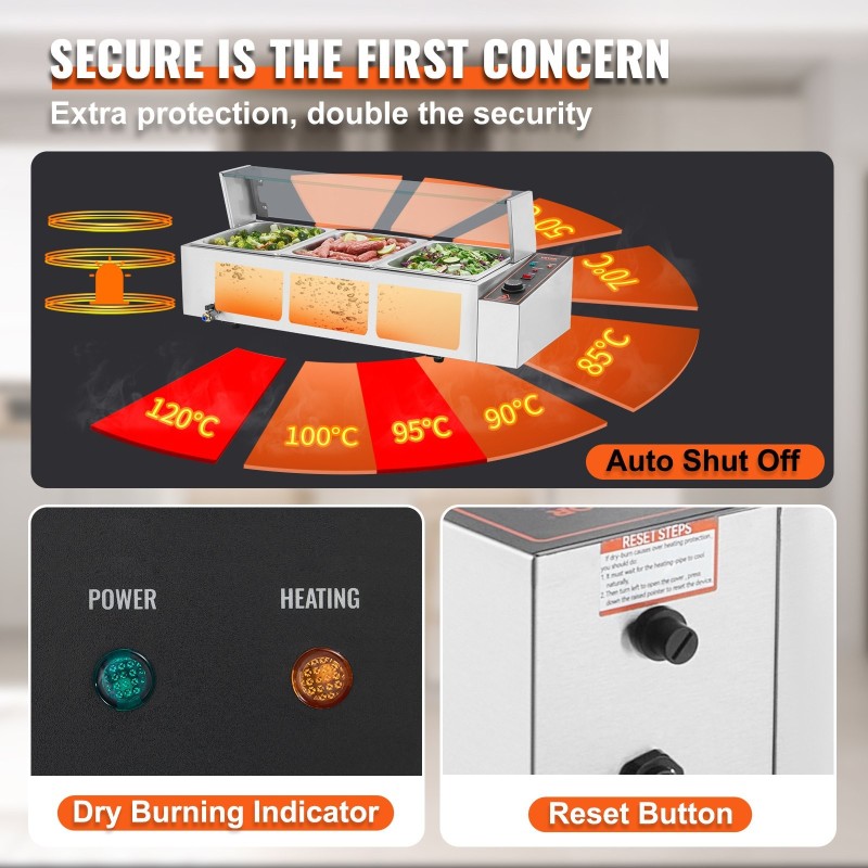 Lämpöallas 3-osainen ruostumattomasta teräksestä kolmelle 7,6 l astiolle lasikannella