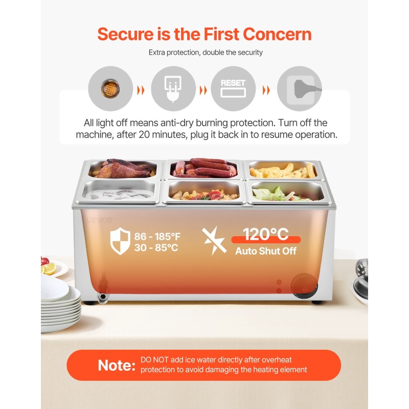 Lämpöhaude kuusi-astian ruostumatonta terästä sähköinen pitopalveluun lämpötilansäädöllä