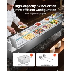 Ruokien lämpöhaude ruostumaton teräs 5 astiapataa lasikannella 30–85°C