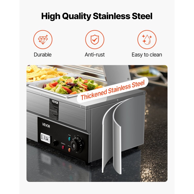 Ruokien lämpöhaude ruostumaton teräs 5 astiapataa lasikannella 30–85°C