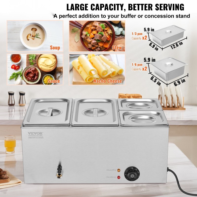 Ruoanlämmitin ruostumaton teräs 4 astiaa 15,5 litraa lämpötila 30–85 astetta