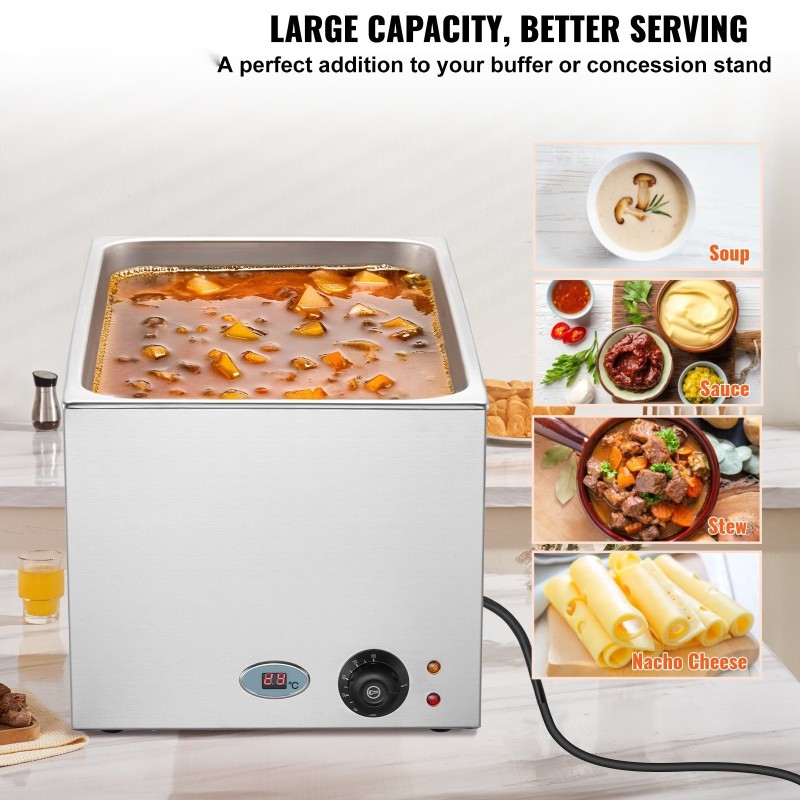 Ruokien lämpöhaude ruostumattomasta teräksestä 18 L 1200 W kuivakäyntisuoja