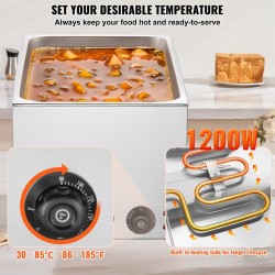 Ruokien lämpöhaude ruostumattomasta teräksestä 18 L 1200 W kuivakäyntisuoja