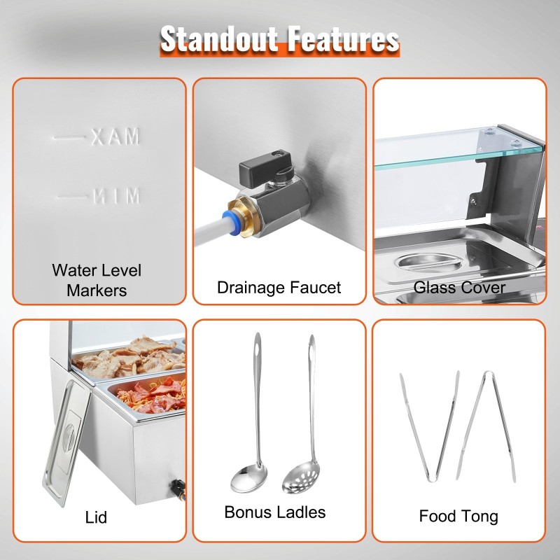 Lämminpitoallas ruostumatonta terästä 6 astiaa buffetpöytiin ja tilaisuuksiin