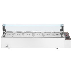 Sähköinen ruoanlämmitin ruostumattomasta teräksestä 6 x 4 7 l lasisuojalla noutopöytiin