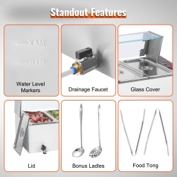 Sähköinen ruoanlämmitin ruostumattomasta teräksestä 6 x 4,7 l lasisuojalla noutopöytiin