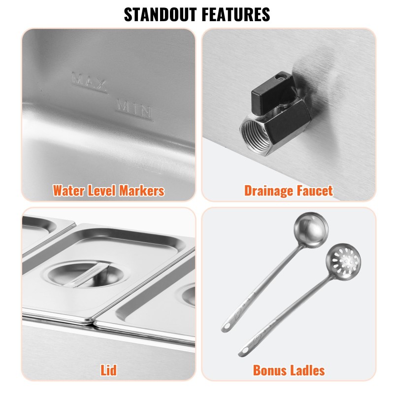 Ruoanlämmitin ruostumatonta terästä kolme yhden kolmasosan kokoista astiaa 16,5 litraa 1200 wattia