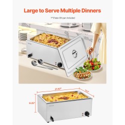 Ruokienlämmitin pöytämallinen ruostumatonta terästä täysikokoinen 18 litran vuoka 1200 wattia lämpötilansäädöllä